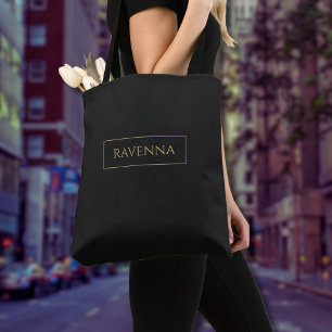 Bolso De Tela Marco de Oro Nombre Personalizado Lujo Negro Profu