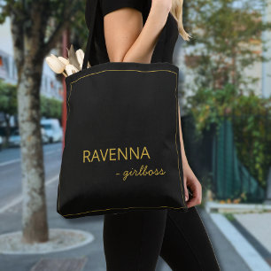 Bolso De Tela Marco de oro sutil negro Nombre de Girlboss de luj