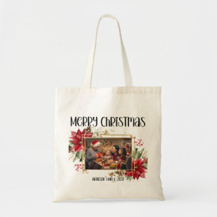Bolso De Tela Marco dorado moderno floral alegre Navidad Foto