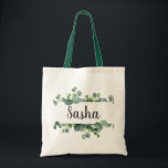 Bolso De Tela Marco elegante del follaje del eucalipto<br><div class="desc">El marco elegante de la hoja del eucalipto del dólar de plata de la acuarela personalizó la bolsa de asas. Personalice el estilo de fuente del texto,  el color,  y el tamaño.</div>