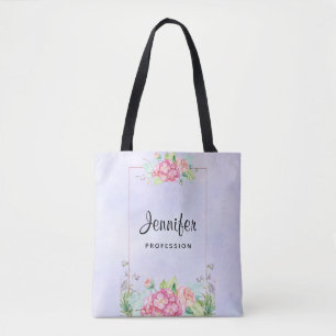 Bolso De Tela Marco floral de acuarela rosa moderno