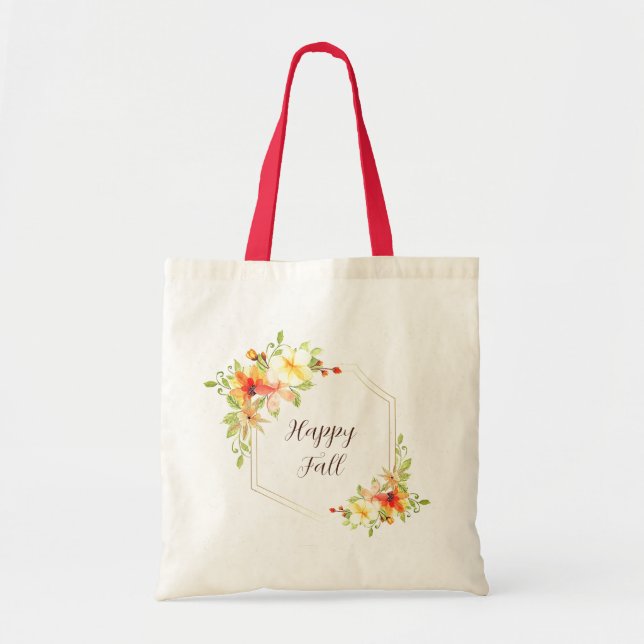 Bolso De Tela Marco floral de otoño con texto personalizable (Frente)