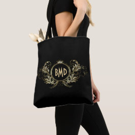 Bolso De Tela Marco floral negro y falso Purpurina Girly