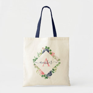 Bolso De Tela Marco floral rosa y azul personalizado