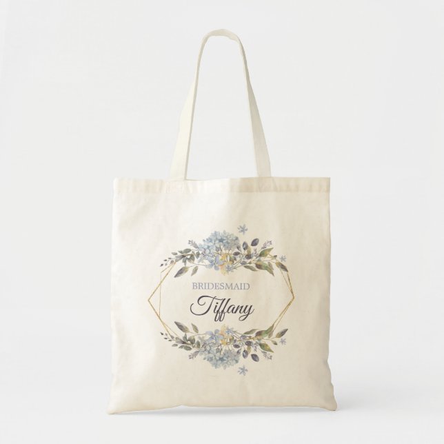 Bolso De Tela Marco geométrico dorado Dusty Blue Florals Bridesm (Frente)