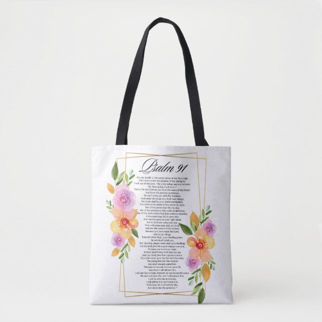 Bolso De Tela Marco Geométrico Floral Psalm 91 (Anverso)