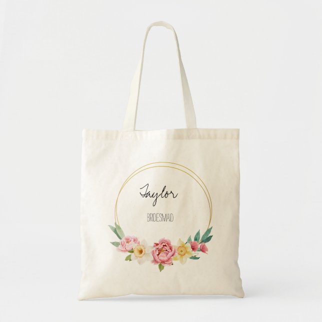 Bolso De Tela Marcos florales Personalizados de la Bridesmaid (Frente)