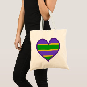 Bolso De Tela Mardi Gras Corazón púrpura rayado
