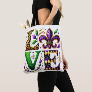 BOLSO DE TELA MARDI GRAS DE COLOR BRILLANTE TEMÁTICO AMOR