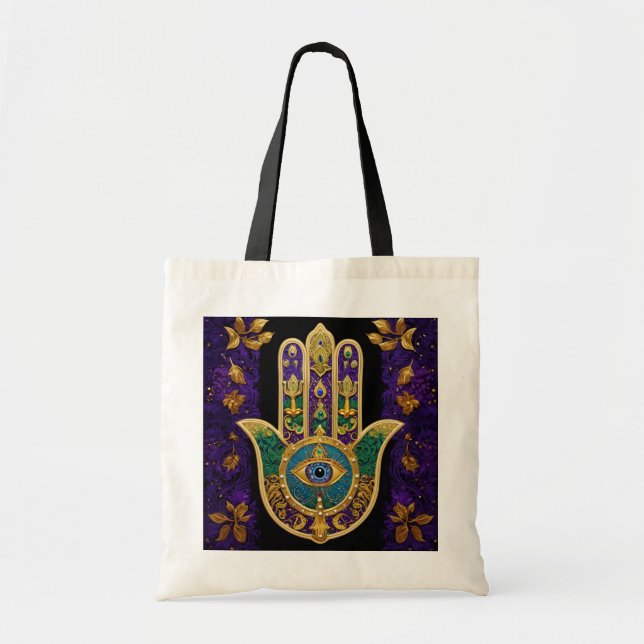 Bolso De Tela Mardi Gras Gold Purple Green Hamsas Art (Frente)