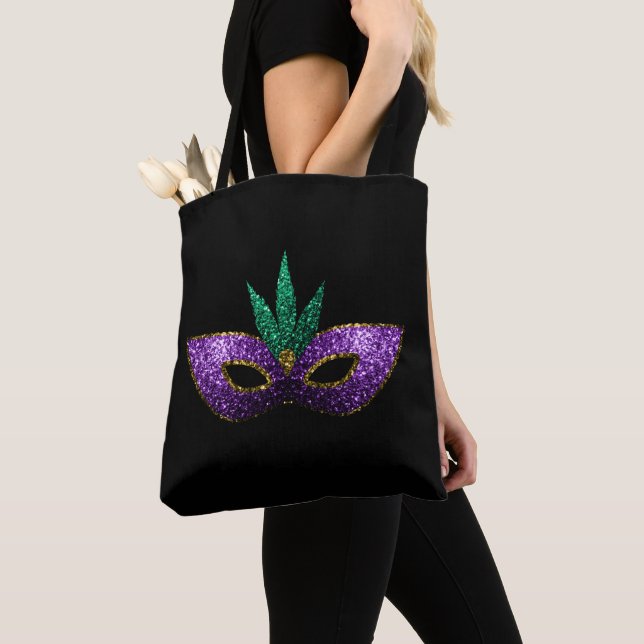 Bolso De Tela Mardi Gras Mask Morple Green Gold Sparkings | Negr (Detalle)