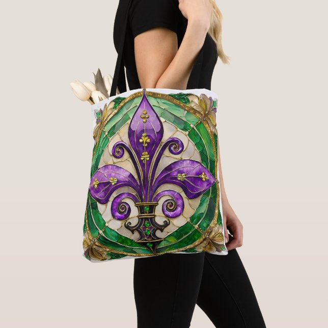 Bolso De Tela Mardi Gras Sained Glass Fleur de lis (Detalle)