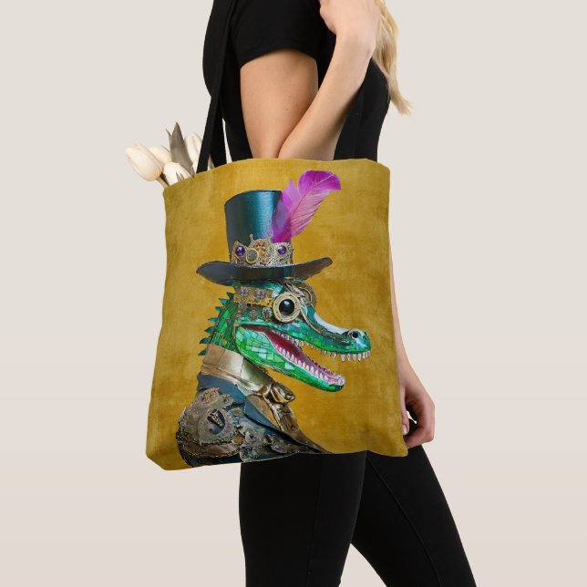 Bolso De Tela Mardi Gras Steampunk Fiesta Animal Alligator (Detalle)