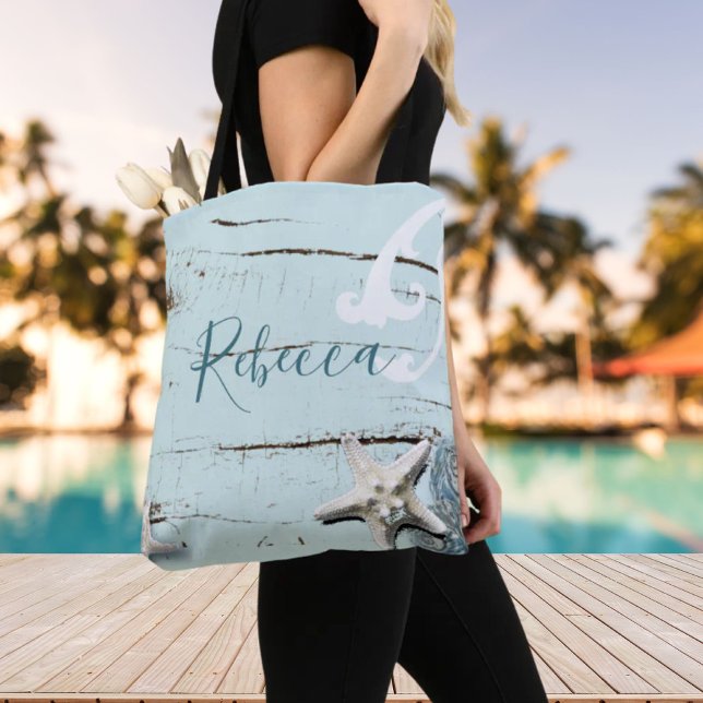 Bolso De Tela marea azul acuática starfish beach bridesmaid (aqua blue seashell starfish beach bridesmaid tote bag)