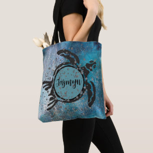 Bolso De Tela Marea mágica Tortuga Purpurinoso azul personalizad