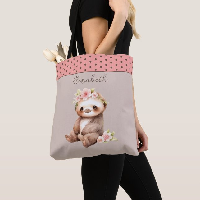 Bolso De Tela Marea suave añadir nombre polka puntos rosados (Detalle)