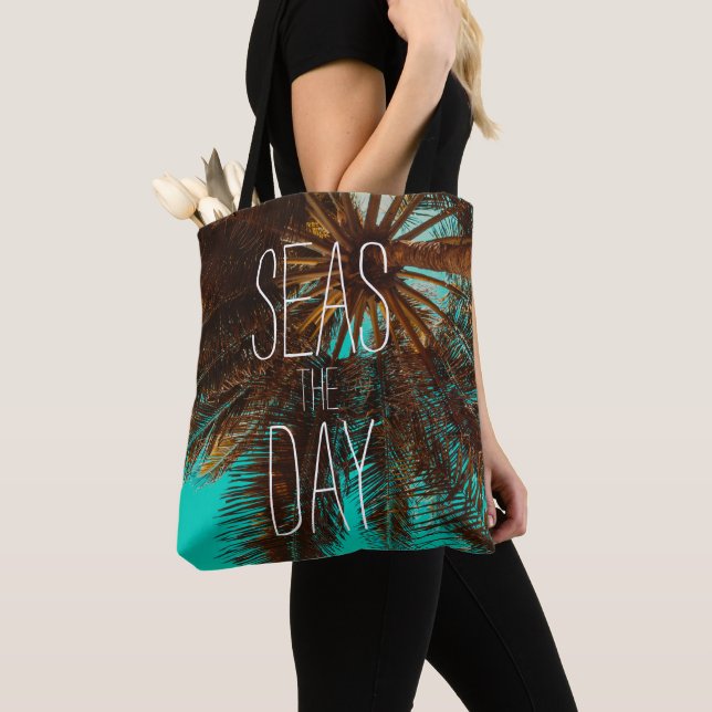 Bolso De Tela Mares El Day Beach Palm Trees (Detalle)