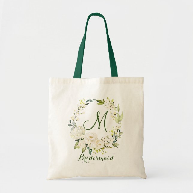 Bolso De Tela Marfil White Roses Floral Bridesmaid Tote Bag (Frente)