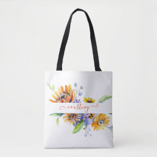 Bolso De Tela Margaritas acuarela personalizadas  