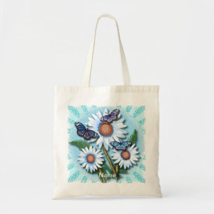 Bolso De Tela Margaritas Azules Mariposa