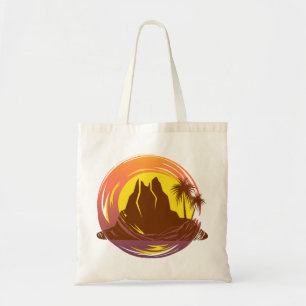 Bolso De Tela Margen con el paisaje volcánico tropical y palmera