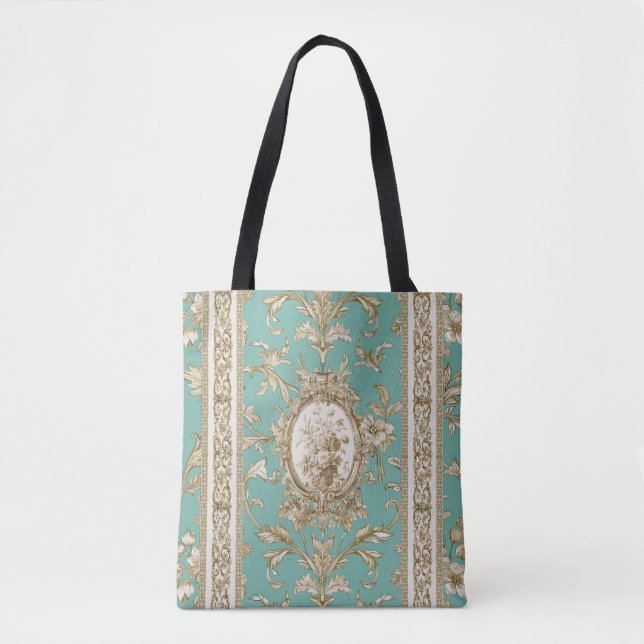 Bolso De Tela Marie Antoinette Toile de Jouy turqoise  (Anverso)