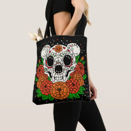 Bolso De Tela Marigolds & Bear Skull de octubre
