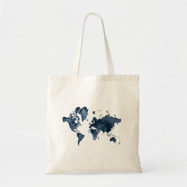 Bolso De Tela Marina acuarela de World Map de doble cara. (Frente)