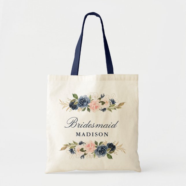 Bolso De Tela Marina y dama de honor rosa y rosa (Frente)