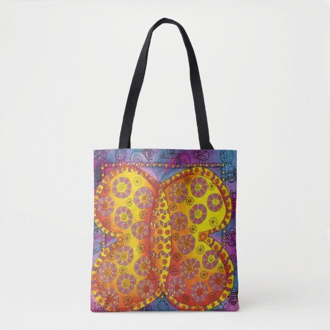 Bolso De Tela Mariposa Acuarela Estampada (Anverso)