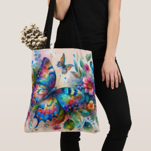 Bolso De Tela Mariposa acuarela Flores Florales Rosa Azul