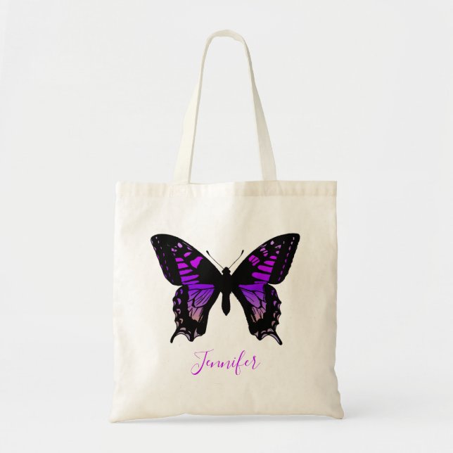 Bolso De Tela Mariposa Ala Púrpura Personalizada (Frente)