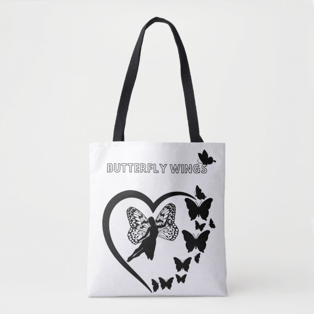 Bolso De Tela Mariposa Alas Corazón Silhouette Tote Bag (Anverso)