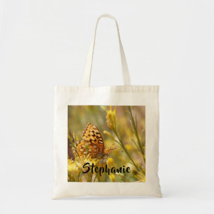 Bolso De Tela Mariposa amarilla con nombre personalizado