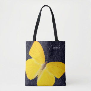 Bolso De Tela Mariposa Amarilla Elegante Damask Negro Agregar No