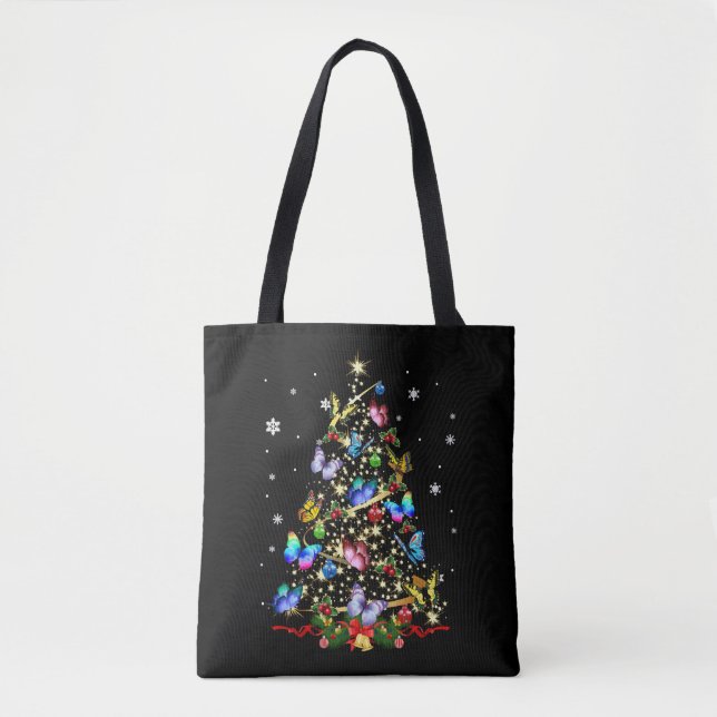 Bolso De Tela Mariposa Árbol de Navidad enciende mujeres Chicas  (Anverso)