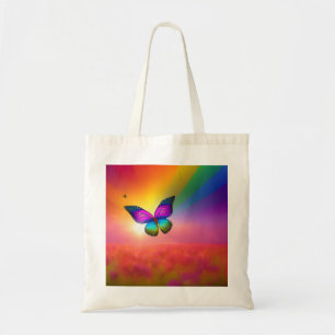 Bolso De Tela Mariposa arco iris volando en un campo