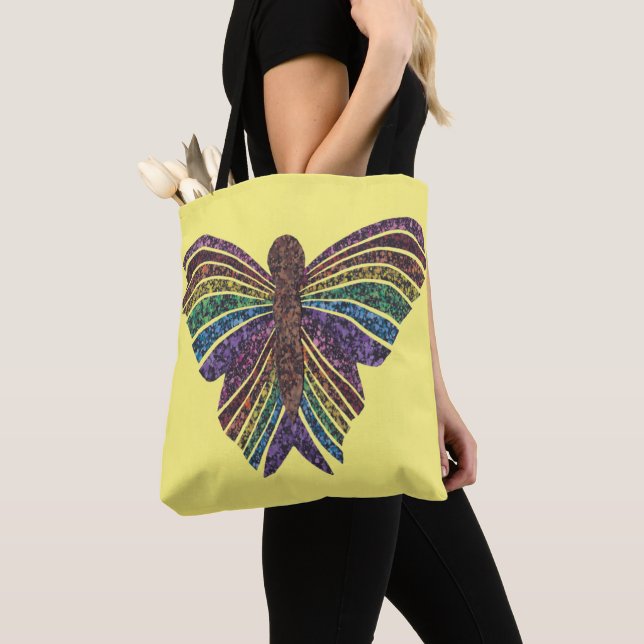 Bolso De Tela Mariposa Arcoíris (amarilla) - Tote (Detalle)