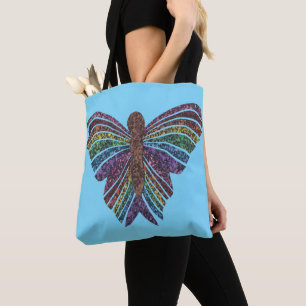 Bolso De Tela Mariposa Arcoíris (azul claro) - Tote