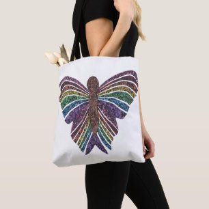 Bolso De Tela Mariposa Arcoíris (blanco) - Tote