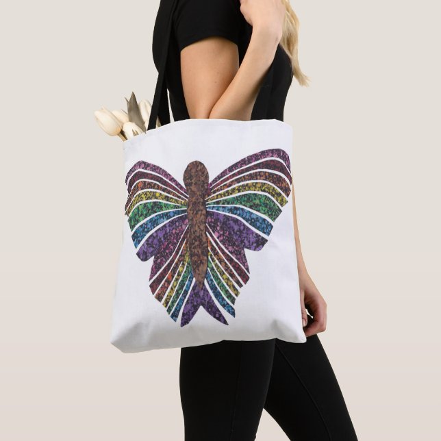 Bolso De Tela Mariposa Arcoíris (blanco) - Tote (Detalle)