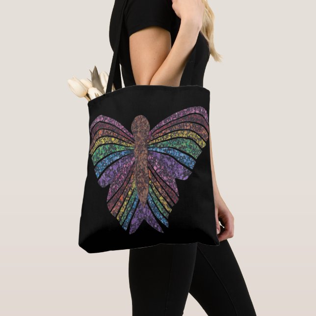 Bolso De Tela Mariposa arcoiris (negro) - Tote (Detalle)