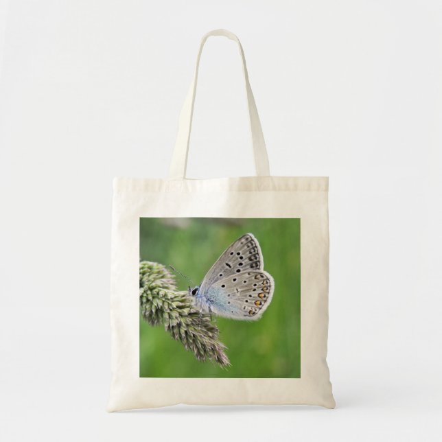 Bolso De Tela Mariposa Azul Común en Hierba (Frente)
