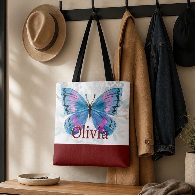 Bolso De Tela Mariposa Azul con Acentos Burdeos (Subido por el creador)
