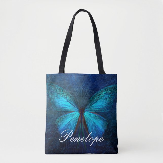 Bolso De Tela Mariposa azul de alegría y suerte (Anverso)