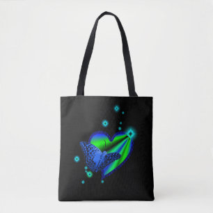 Bolso De Tela Mariposa azul en el corazón arcoiris con estrellas
