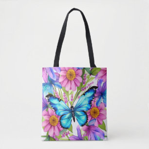 Bolso De Tela Mariposa azul en un campo de flores