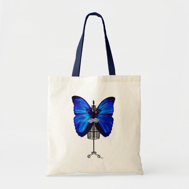 Bolso De Tela Mariposa azul maniquí (Frente)
