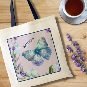 Bolso De Tela Mariposa azul y lavanda personalizadas