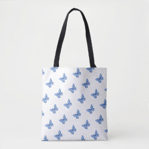 Bolso De Tela Mariposa blanca azul